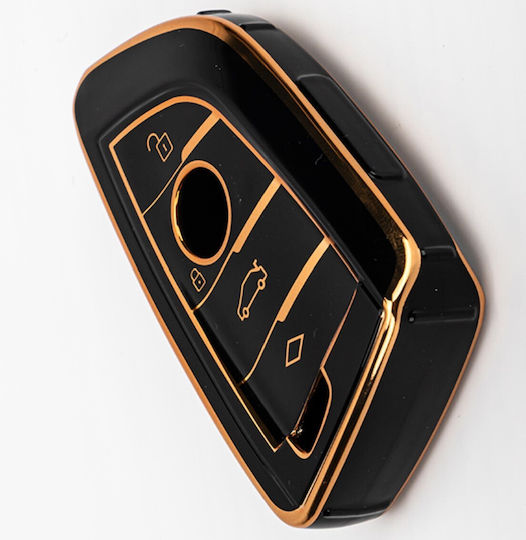 Husă de protecție premium pentru cheie BMW, material TPU de înaltă calitate, compatibilă cu X1 X2 X3 X6 X5 Seria 3, 5, 6, 7, 8 Seria F G 2015-2022, negru auriu, Luvlu