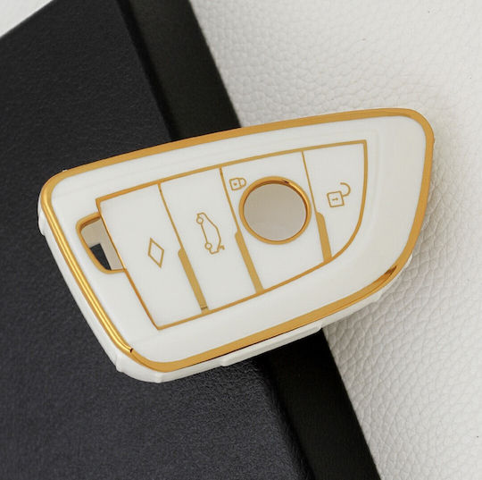 Husă de protecție premium pentru cheie BMW, material TPU de înaltă calitate, compatibilă cu X1 X2 X3 X6 X5 Seria 3 5 6 7 8 Seria F G 2015-2022, alb auriu, Luvlu