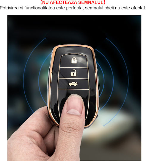Husă de protecție premium pentru cheie Toyota, material TPU de înaltă calitate, compatibilă cu Toyota Yaris Cross, Highlander, Hilux, Camry, Land Cruiser, C-HR, Corolla, Rav4, 3 butoane, negru auriu, Luvlu