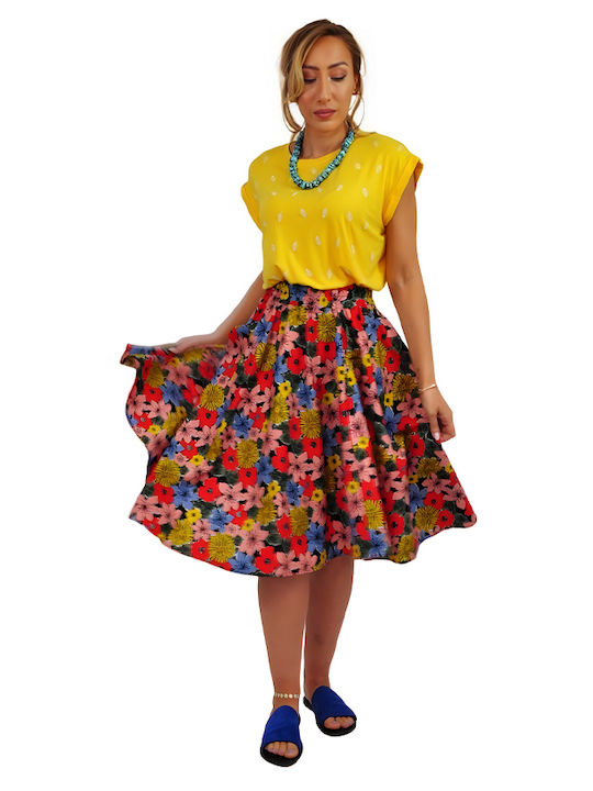 High-waisted Mini Skirt Floral Red Floral
