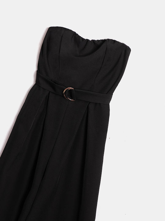 Ολόσωμη Φόρμα Strapless Ζωνάκι Μαύρο Μαύρο