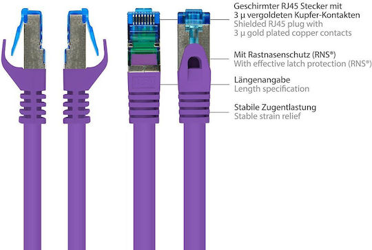 Good Connections S/FTP Cat.6a (Gigabit) Мрежов Кабел Ethernet 3м Лилав
