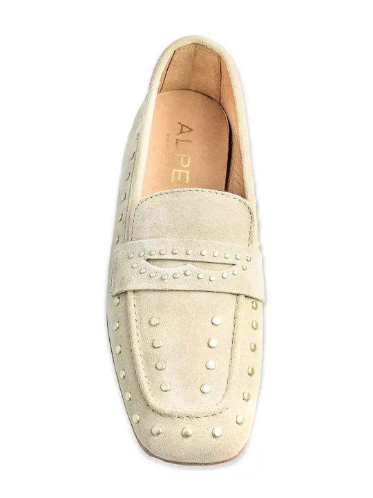 Leather Women's Moccasins in Beige Color
