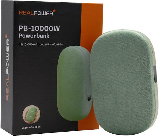 RealPower PB-10000W Power Bank 10000mAh με Θύρα USB-A και Θύρα USB-C Πράσινο