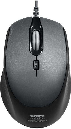 Port Designs Office Pro Silent Ενσύρματο Ποντίκι Μαύρο