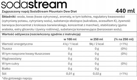 Sodastream Mountain Dew Băutură răcoritoare Condensat Fără carbonatare 303917 440ml