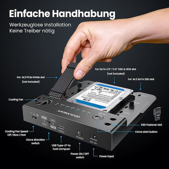 Graugear Докинг станция за 2 Хард Диска SATA 2.5" / 3.5" с връзка USB 3.2