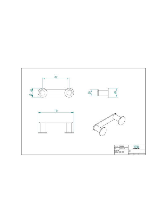 Verdi Omicron Double Wall-Mounted Bathroom Hook ​11x11cm Green