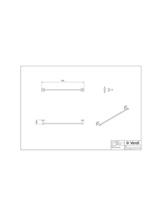 Verdi Delta Single Wall-Mounted Bathroom Rail ​40x6.2cm Silver