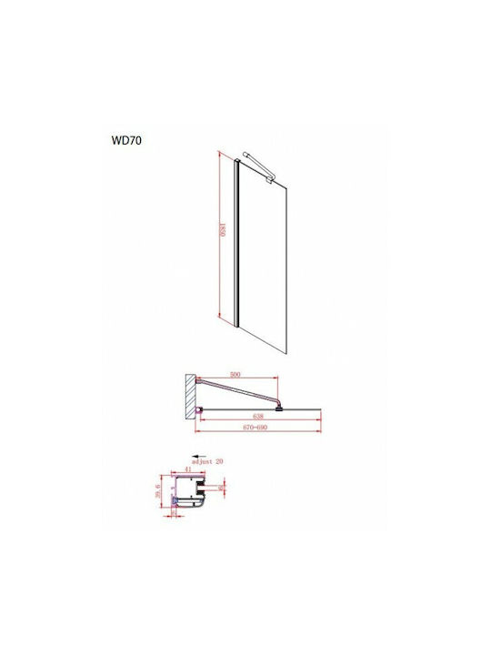 Devon Iwis Walk-in Shower Screen for Shower with Sliding Door 67-69x185cm Chrome
