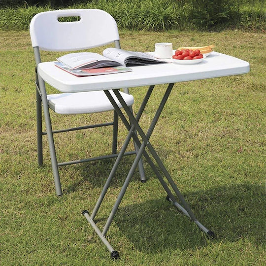 Plastic Masa pentru spații exterioare mici Pliabil cu schelet metalic Alb 76.5x49.5x71.5buc