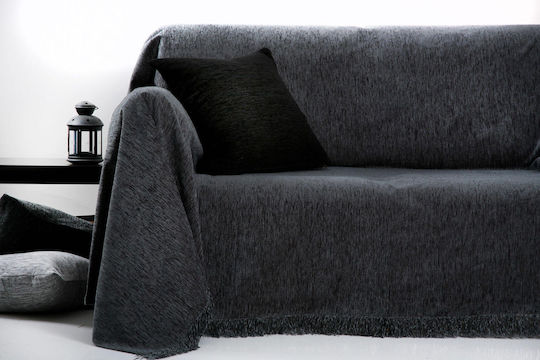 Anna Riska 1300 Dreisitzer-Sofa Wurf Chenille 180x280cm Dunkelgrau