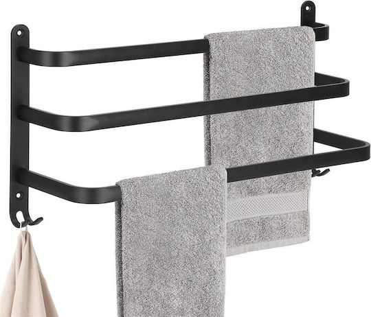 Triple Wall-Mounted Bathroom Freestanding Towel Rack ​49x49cm Black