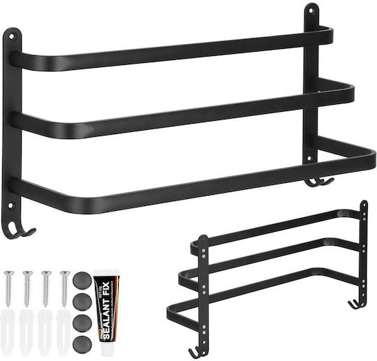 Triple Wall-Mounted Bathroom Freestanding Towel Rack ​49x49cm Black