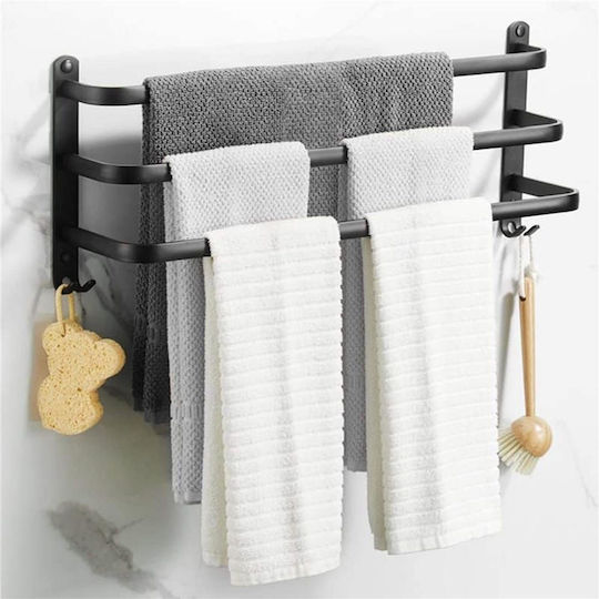 Triple Wall-Mounted Bathroom Freestanding Towel Rack ​49x49cm Black