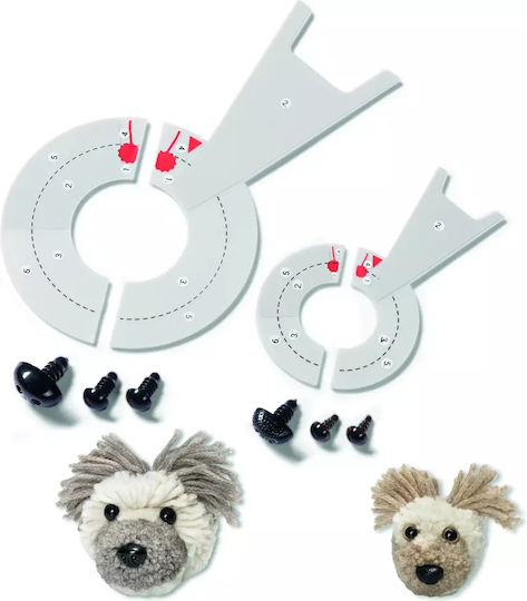 Pom-Pom Hund Fido Herstellungswerkzeug - Paket enthält 1 große Schablone, 1 kleine, Augen oder Nasen, 2 Prym Love 624202 Tiere - Um Ihr Lieblingstier herzustellen, müssen Sie das Pom-Pom Gerät Code 624190 kaufen