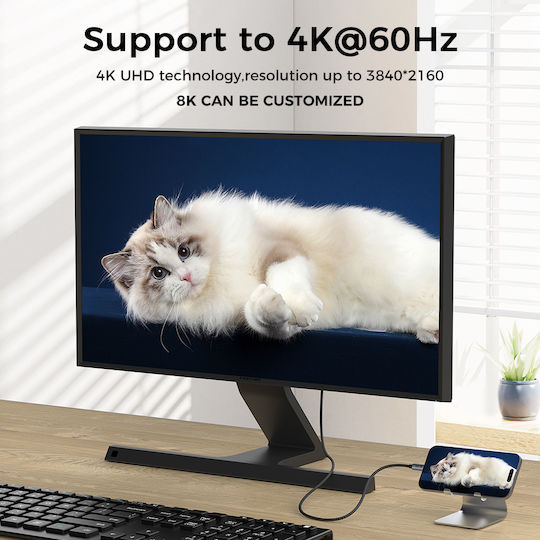Cablu Luvlu Usb C la Hdmi UHD 4K@60Hz Viteză 18Gbps 3D HDR HDCP Dublu Împletit Compatibil Thunderbolt 3/4 Iphone 16 Pro Max Macbook Pro Air Galaxy S8 la S23 Ipad Pro Imac Lungime 2m