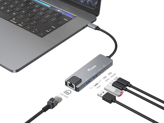 Equip Hub 10 Θυρών USB 3.2 με σύνδεση USB-C / Ethernet Γκρι