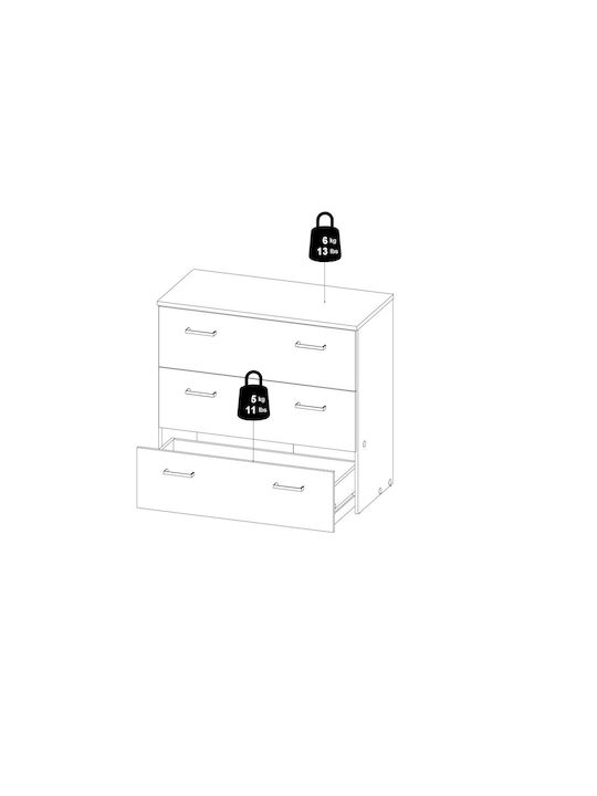 Bedroom Chest of Drawers Wooden Space with 3 Drawers Oak 74.1x35.95x69.9 cm