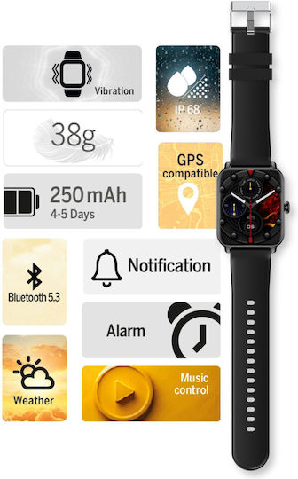 Bea-fon 102 44mm Smartwatch mit Pulsmesser (Schwarz)
