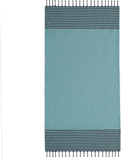 Prosop Hammam cu modele geometrice, franjuri, bumbac, 180x100cm, verde mentă, gri