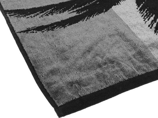 Prosop de plajă cu text "California West Coast" palmieri, bumbac, 150x75cm, gri-negru