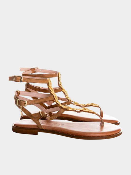 Leather Women's Flat Sandals Anatomic in Brown Color
