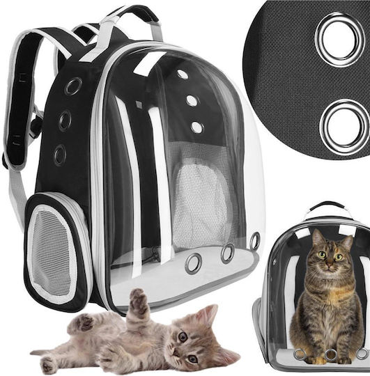 Small-Medium Dog Carrying Bag Backpack Up To 12 Kg Transparent Panoramic Porthole Side Pockets Gray