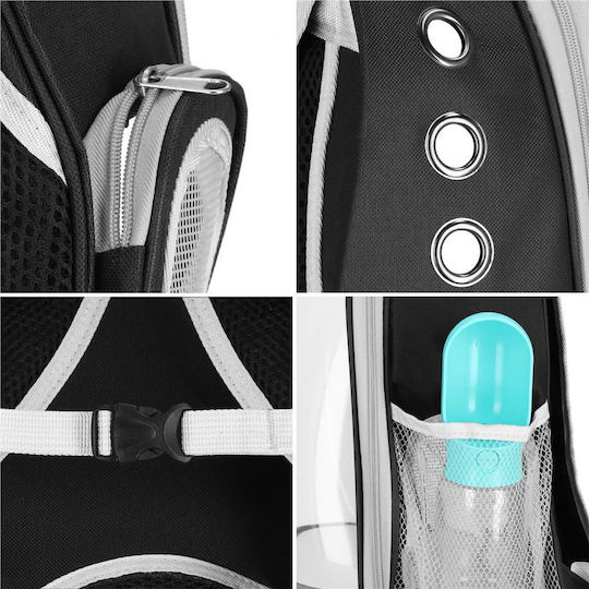 Small-Medium Dog Carrying Bag Backpack Up To 12 Kg Transparent Panoramic Porthole Side Pockets Gray