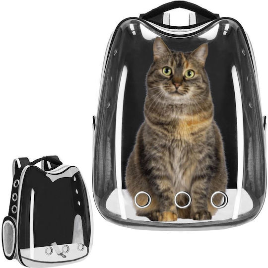 Small-medium Pet Carrier Backpack Up To 12 Kg Transparent Panoramic Window Side Pockets Black
