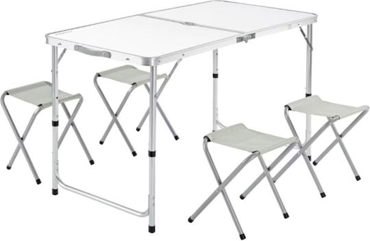 Adjustable Folding Table Set 4 Chairs Suitcase Type Gray 120x60cm