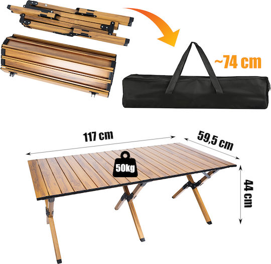 Masa de camping cu sistem de pliere rapid, cadru din aluminiu ultra-ușor, 118x60x45cm, maro