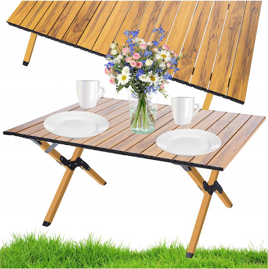Camping Table Quick Folding System Metal Frame 90x60x44cm Brown
