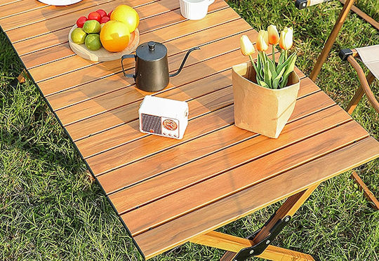 Camping Table Quick Folding System Metal Frame 90x60x44cm Brown