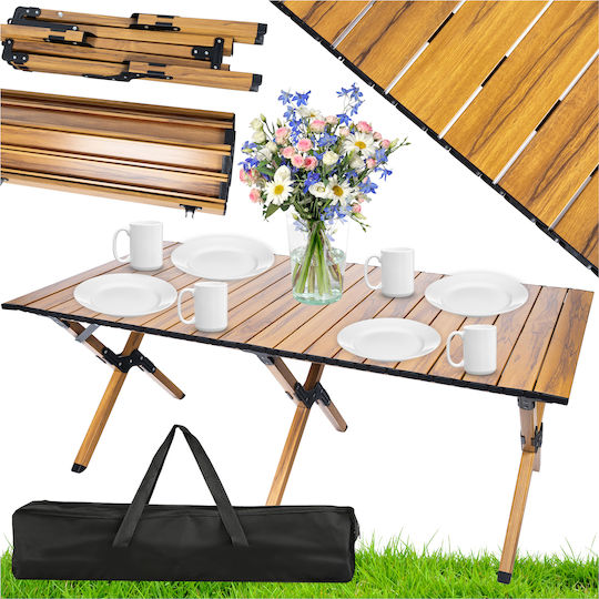 Masa de camping cu sistem de pliere rapid, cadru din aluminiu ultra-ușor, 118x60x45cm, maro