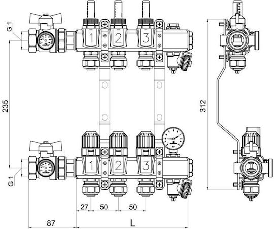 Fußbodenheizungsverteiler 14 Kreise Komplettset