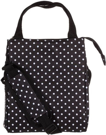Geantă cu fermoar, capacitate 8L, 21x16x24cm, neagră cu buline albe