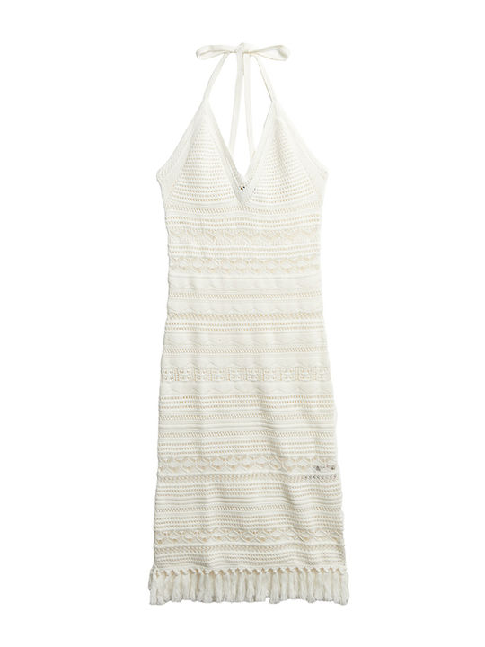 Tassel Summer Midi Knitted White Dress