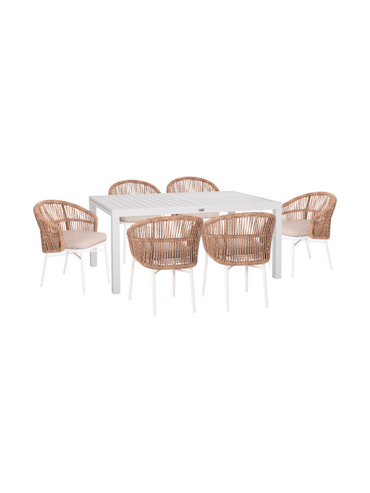 Garden & Outdoor Furniture Sets Dining Room Set Krum 7 Pieces White with Pillows