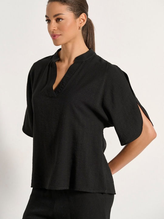 Γυναικείο Crop Top Κοντομάνικο Μαύρο
