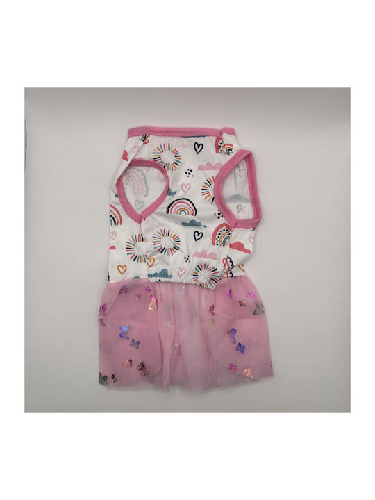 Bonnie Medium White-Pink Dog Dress with Rainbow Tulle Skirt and Butterflies