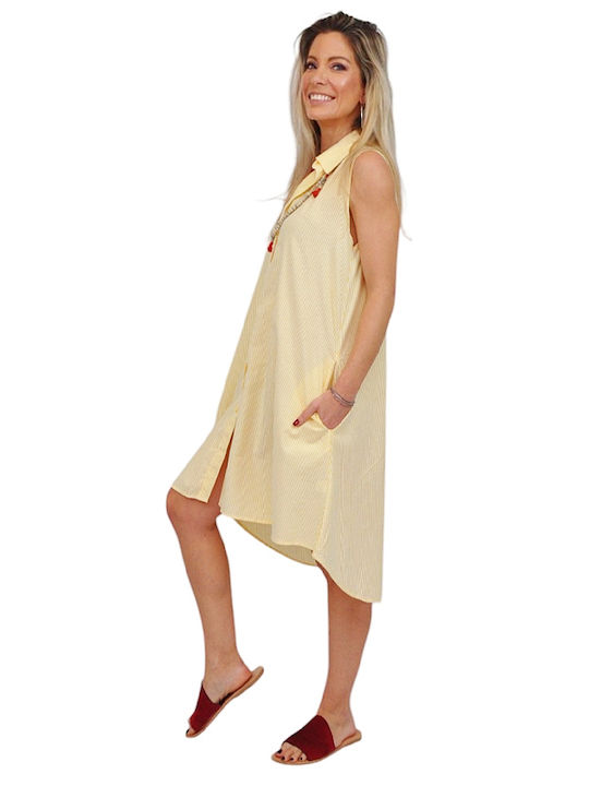 Sommer Midi Hemdkleid Kleid Yellow