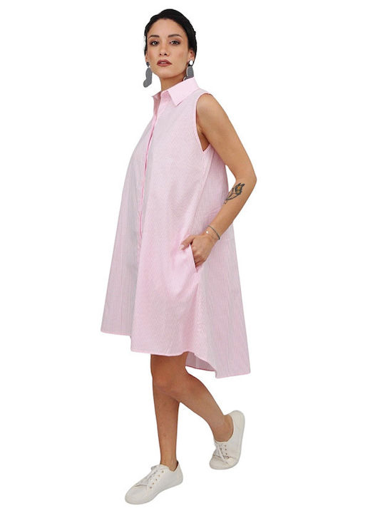 Sommer Mini Hemdkleid Rosa Gestreift