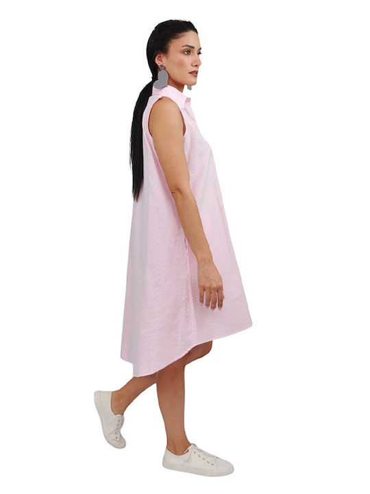 Sommer Mini Hemdkleid Rosa Gestreift