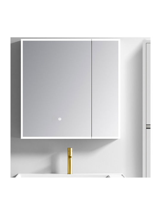 Martin Καθρέπτης Μπάνιου Led από Plywood με Ράφι & Ντουλάπι 80x68cm Λευκός