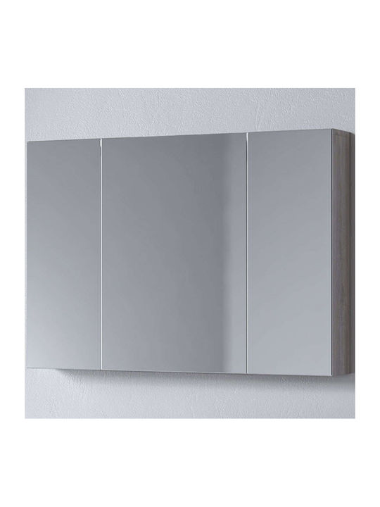Martin Omega 100 Rechteckiger Badezimmerspiegel aus Spanplatte mit Schrank 95x65cm Grey Oak