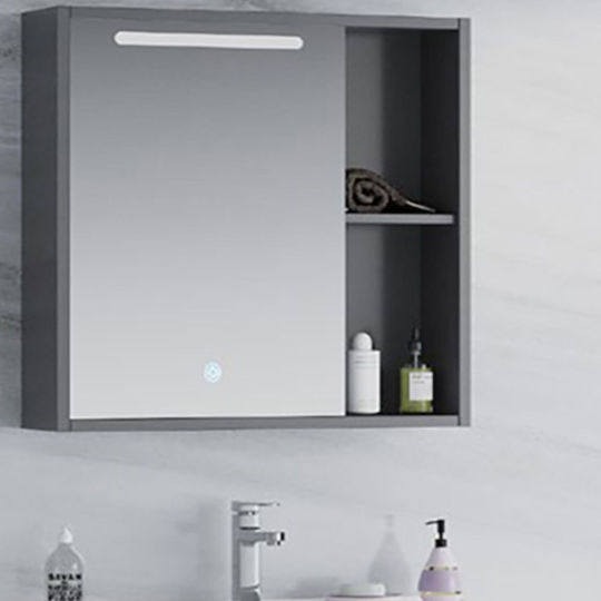 Martin Badezimmerspiegel LED aus Sperrholz mit Schrank 70x64cm Gray