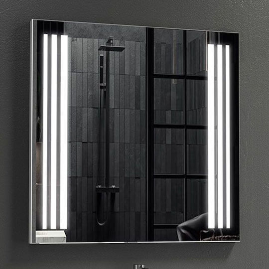 Karag Magnifying Square Bathroom Mirror Led made of Stainless Steel 75x75cm