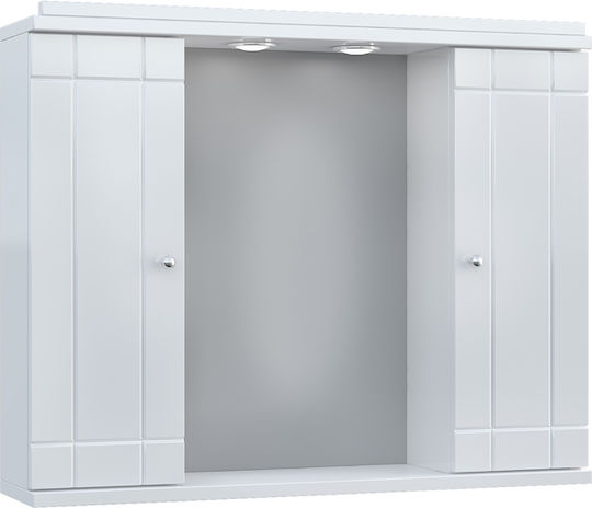 Drop 6KDO070WH Rectangular Bathroom Mirror Led made of MDF with Shelf & Cabinet 70x54cm White
