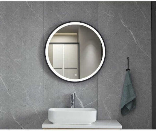 Gloria Omikron Round Bathroom Mirror Led Touch 60x60cm Black